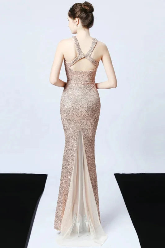Gorgeous Halter Sequins Long Mermaid Evening Prom Dress Online