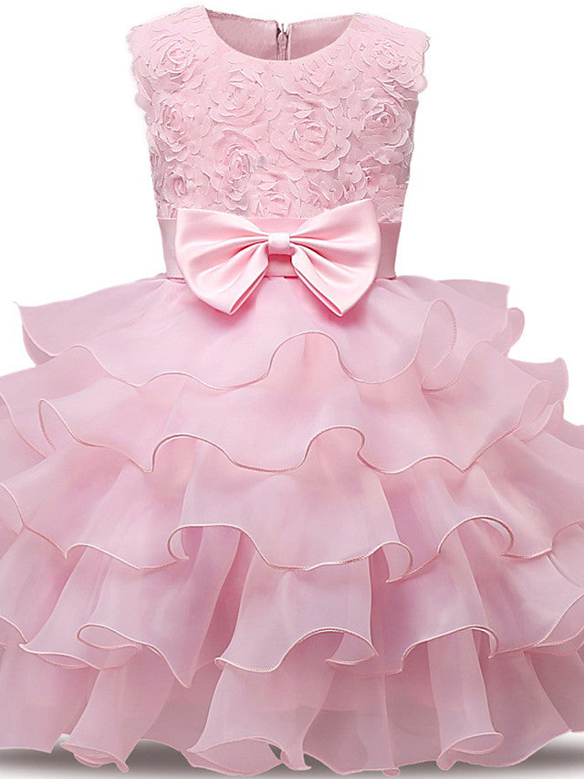 Gorgeous Sleeveless Jewel Neck Flower Girl Dresses with Lace Tulle and Bows Belt and Bow