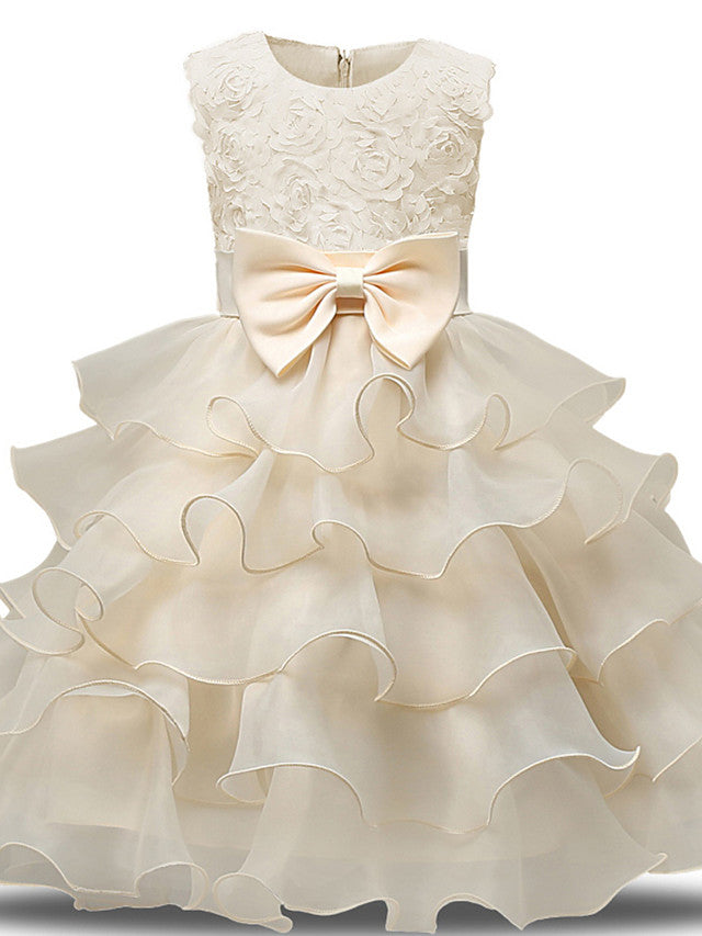 Gorgeous Sleeveless Jewel Neck Flower Girl Dresses with Lace Tulle and Bows Belt and Bow
