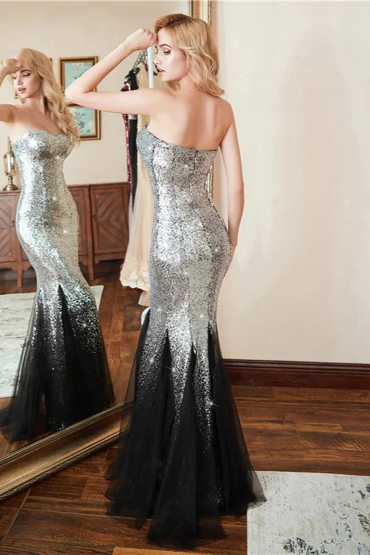 Gorgeous Sweetheart Sequins Prom Dress Mermaid Long Tulle Evening Gowns