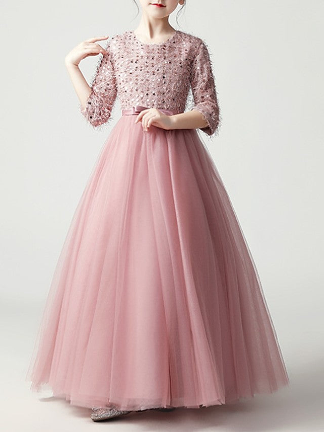 Jewel Feathers Sequins A-Line Flower Girl Dress