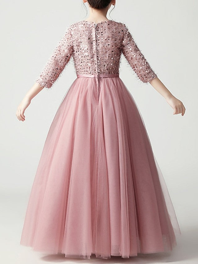 Jewel Feathers Sequins A-Line Flower Girl Dress