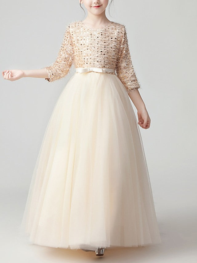 Jewel Feathers Sequins A-Line Flower Girl Dress