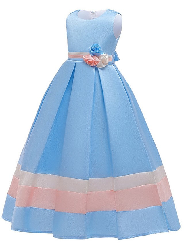 Jewel Sleeveless A-Line Flower Girl Dress With Bow Ruching