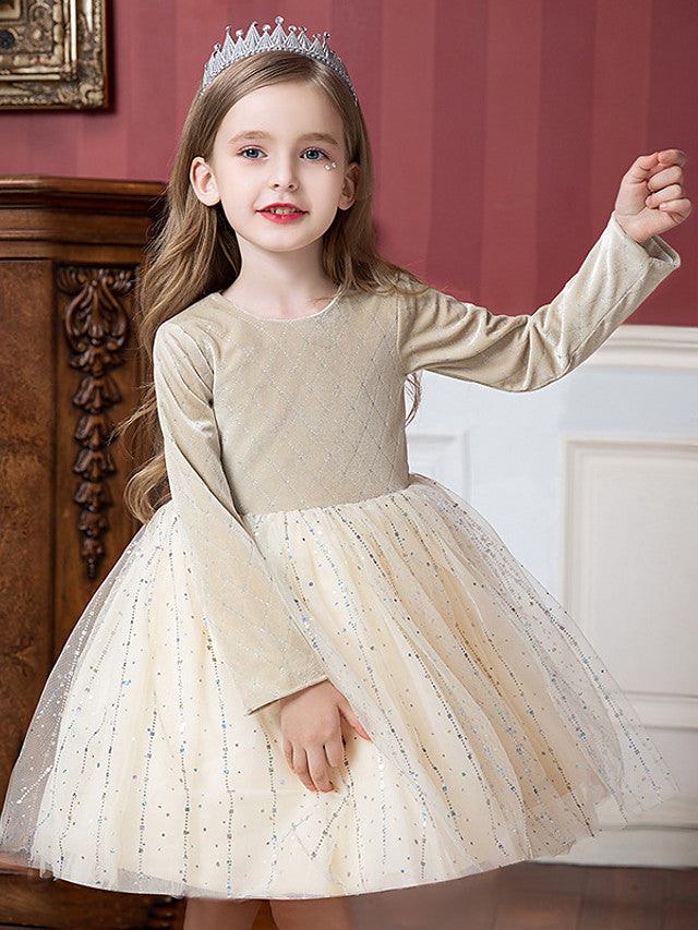 Knee Length Flower Girl Dress with Splicing Paillette for Special Occasions