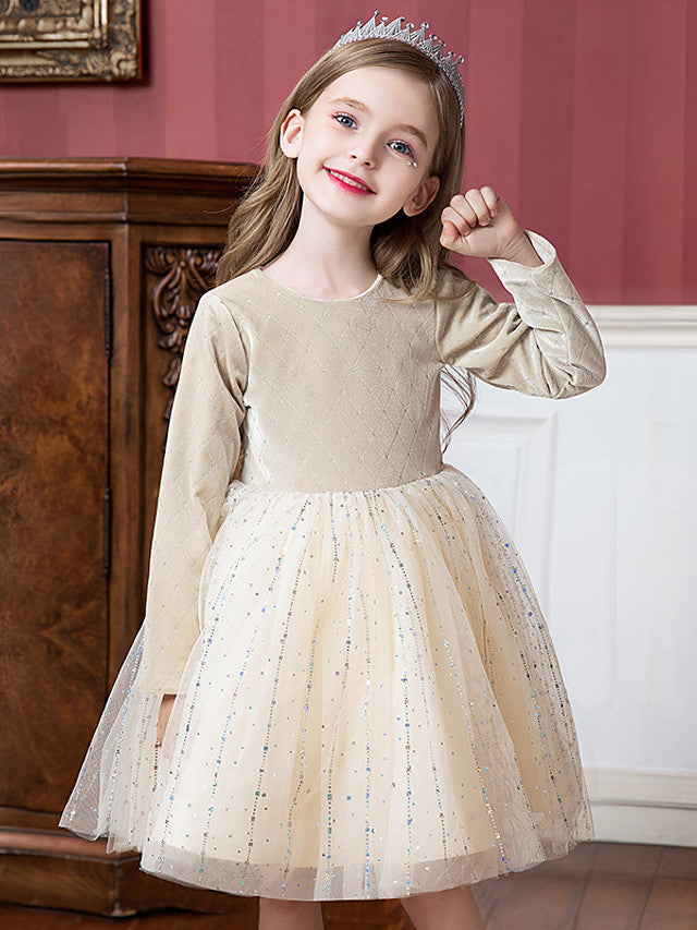 Knee Length Flower Girl Dress with Splicing Paillette for Special Occasions