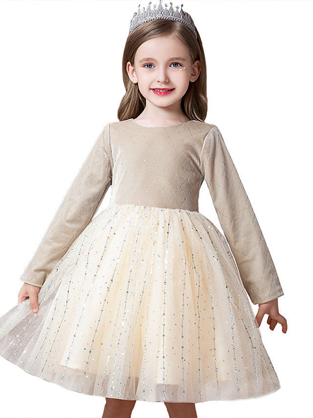 Knee Length Flower Girl Dress with Splicing Paillette for Special Occasions