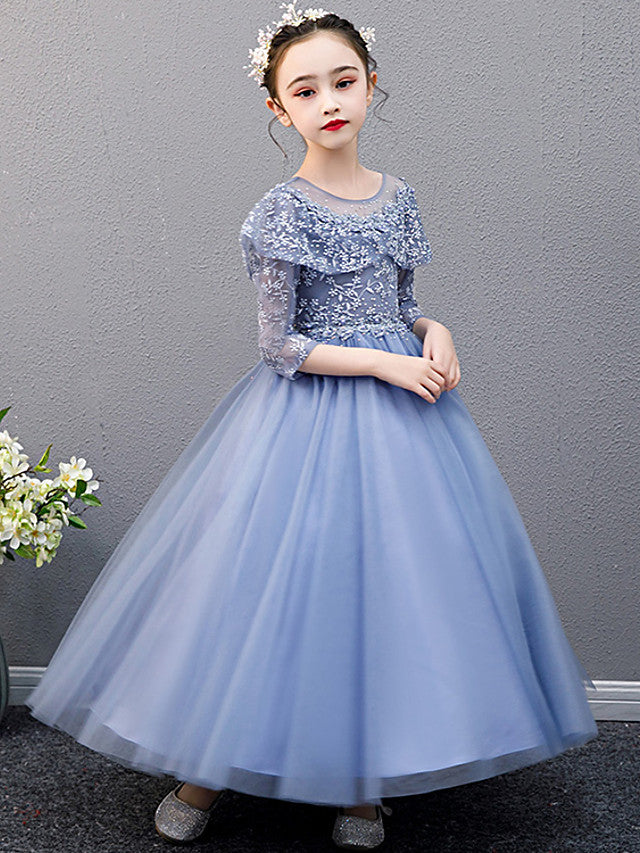 Lace Beaded Sleeveless Jewel A-Line Flower Girl Dress