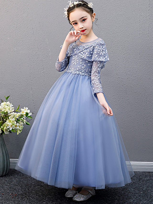 Lace Beaded Sleeveless Jewel A-Line Flower Girl Dress