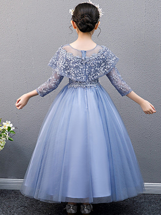 Lace Beaded Sleeveless Jewel A-Line Flower Girl Dress