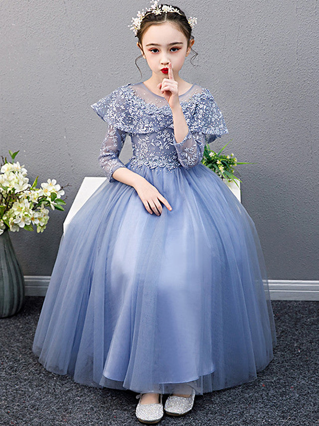 Lace Beaded Sleeveless Jewel A-Line Flower Girl Dress