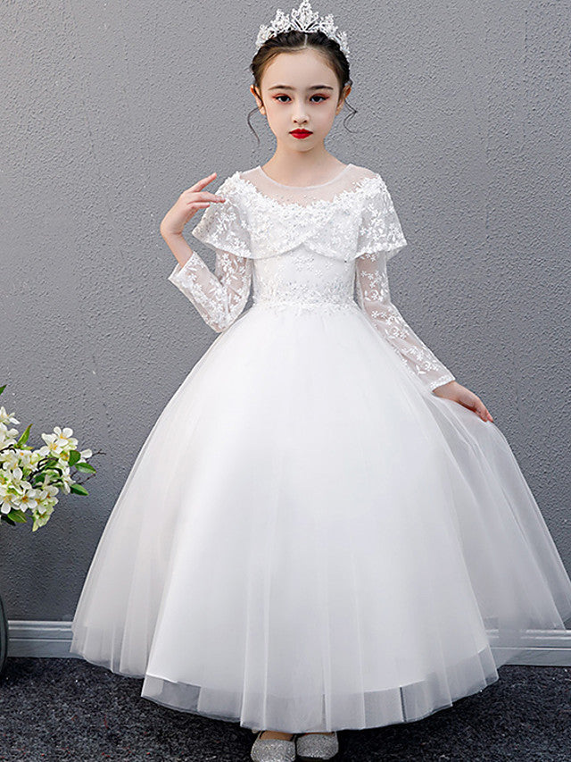 Lace Beaded Sleeveless Jewel A-Line Flower Girl Dress