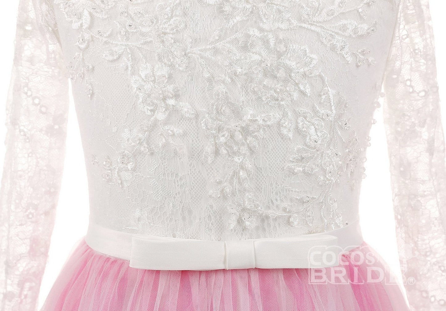 Lace Buttoned Scoop Neck Long Sleeve Ball Gown Flower Girl Dress