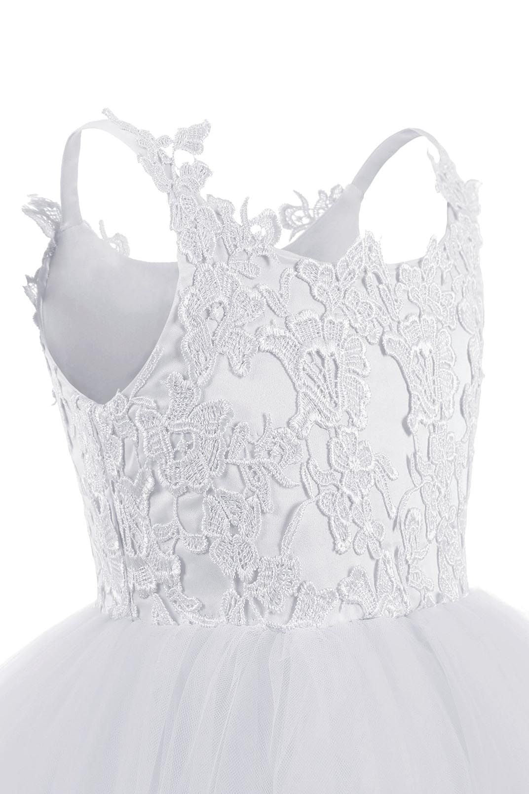 Lace-Embellished Square Neckline Sleeveless Ball Gown Flower Girl Dress