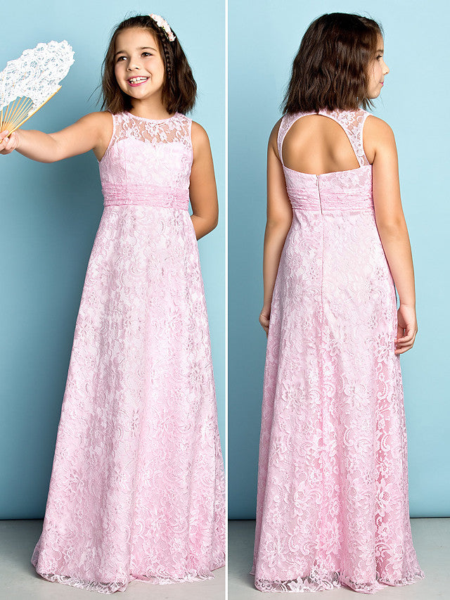 Lace Flower Girl Dress ¡§C Natural Mini Me Sheath Column Jewel Neck Floor Length