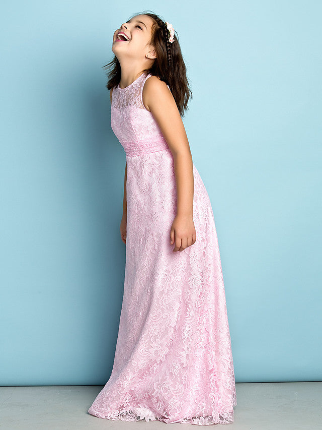 Lace Flower Girl Dress ¡§C Natural Mini Me Sheath Column Jewel Neck Floor Length