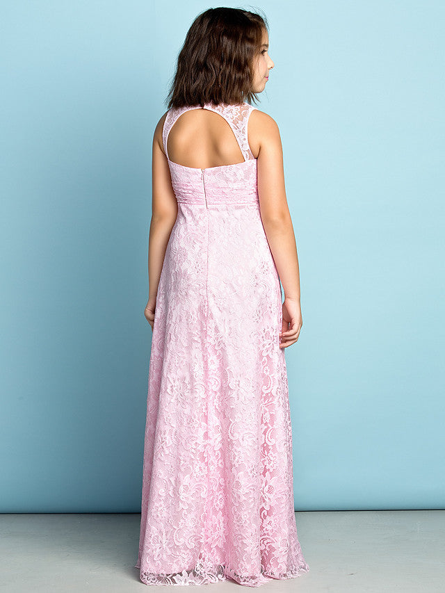 Lace Flower Girl Dress ¡§C Natural Mini Me Sheath Column Jewel Neck Floor Length