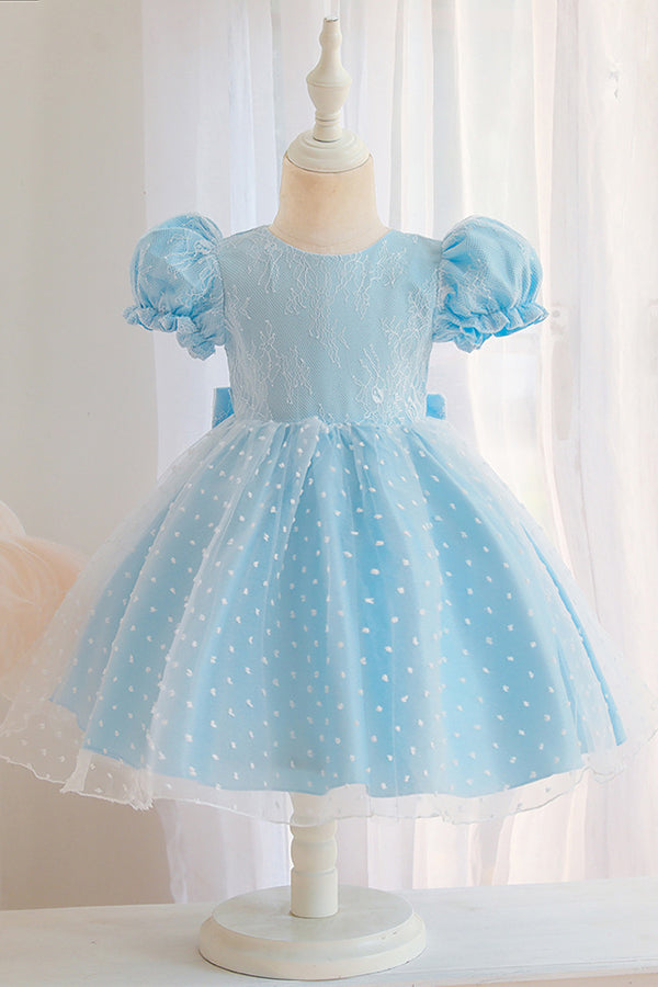 Lace Pink Short Sleeve Jewel Flower Girl Dress with Appliques
