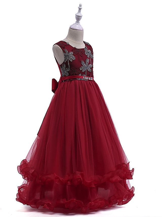 Lace Tulle Sleeveless Jewel Flower Girl Dress with Crystals