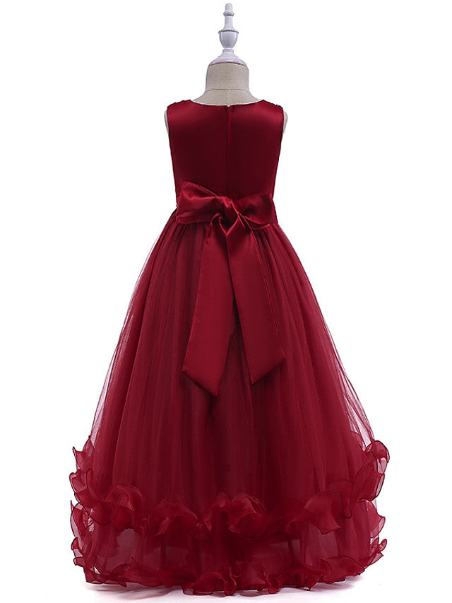 Lace Tulle Sleeveless Jewel Flower Girl Dress with Crystals
