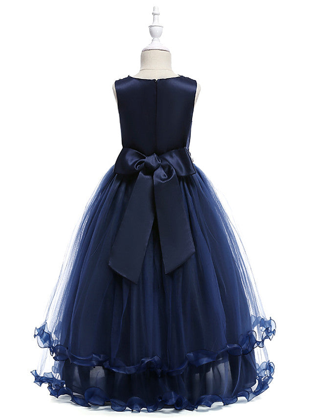 Lace Tulle Sleeveless Jewel Flower Girl Dress with Crystals