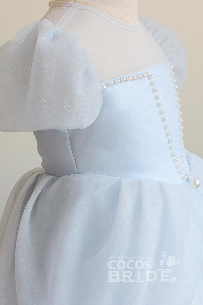 Light Blue Short Sleeves Ball Gown Dress with Scoop Neck