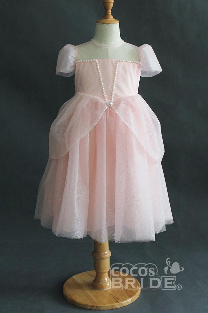 Light Blue Short Sleeves Ball Gown Dress with Scoop Neck
