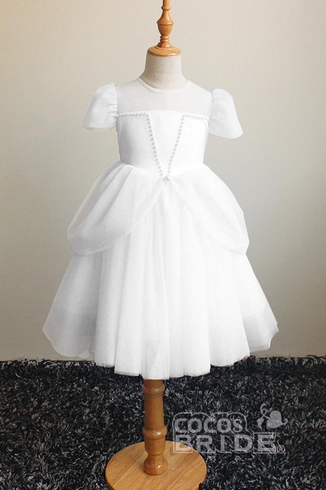 Light Blue Short Sleeves Ball Gown Dress with Scoop Neck