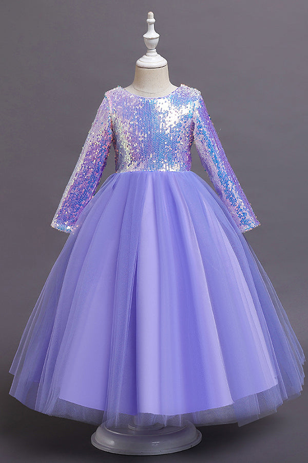 Long Sleeve Flower Girl Dress with Sequins for a Tea Length Look