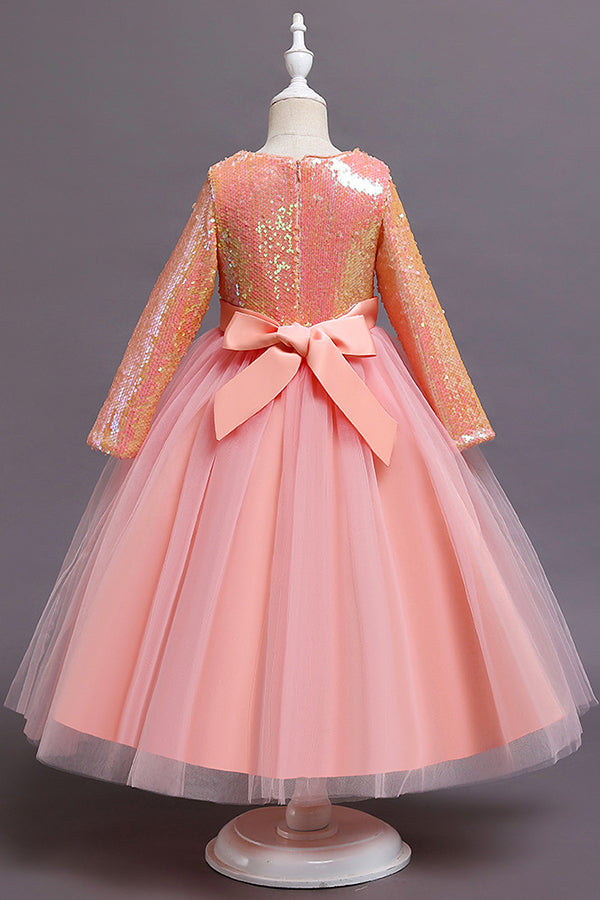 Long Sleeve Flower Girl Dress with Sequins for a Tea Length Look