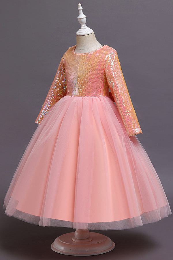Long Sleeve Flower Girl Dress with Sequins for a Tea Length Look