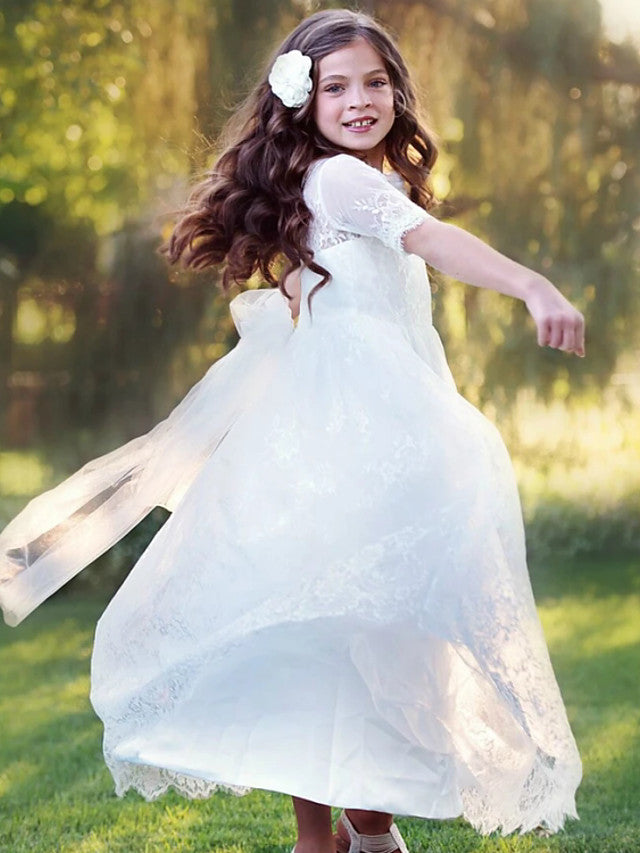 Long Sleeve Jewel A-Line Floor Length Flower Girl Dress