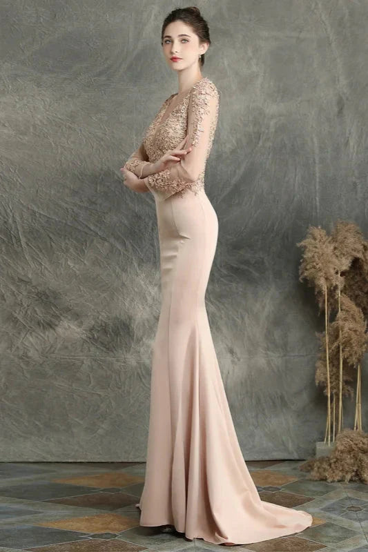 Long Sleeve Lace Appliques Mermaid Evening Prom Dress Online