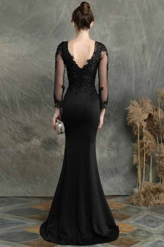 Long Sleeve Lace Appliques Mermaid Evening Prom Dress Online