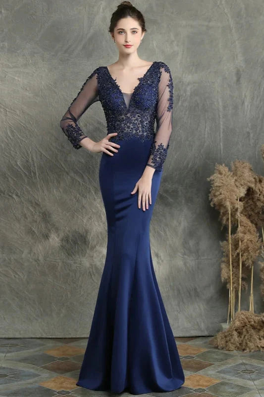 Long Sleeve Lace Appliques Mermaid Evening Prom Dress Online