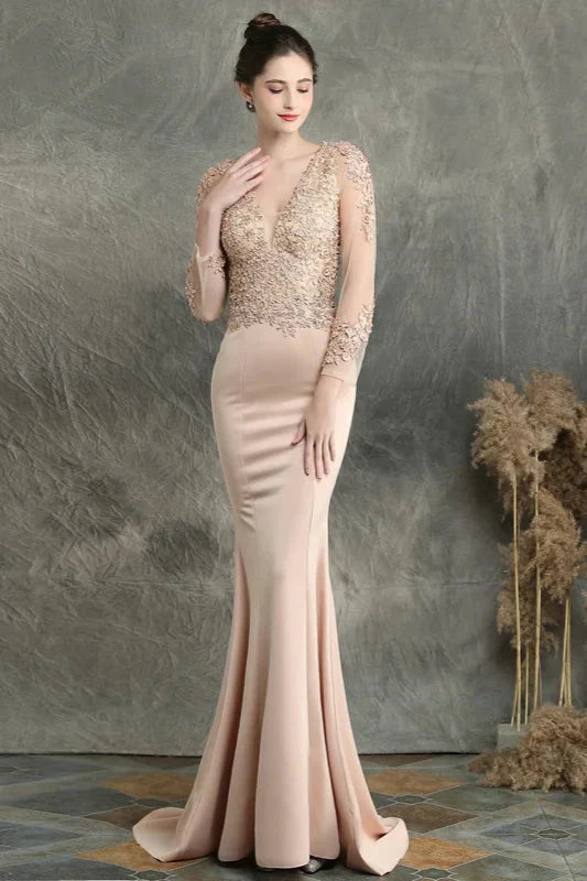 Long Sleeve Lace Appliques Mermaid Evening Prom Dress Online
