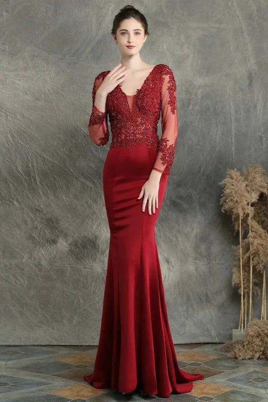 Long Sleeve Lace Appliques Mermaid Evening Prom Dress Online