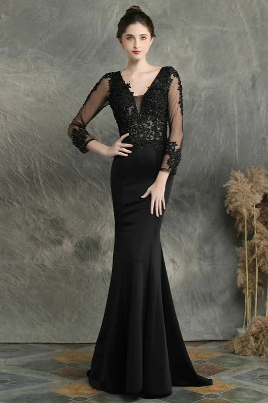 Long Sleeve Lace Appliques Mermaid Evening Prom Dress Online