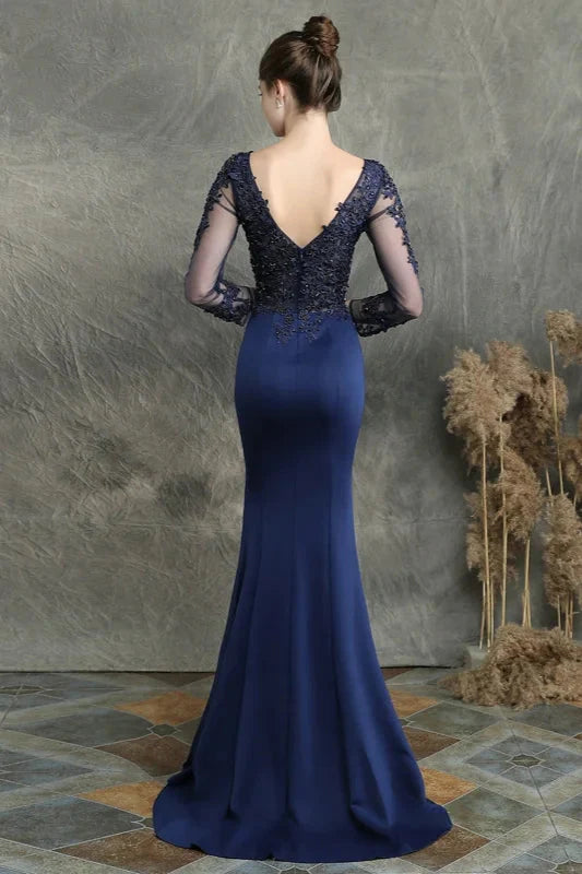 Long Sleeve Lace Appliques Mermaid Evening Prom Dress Online
