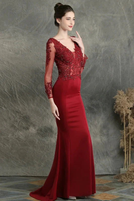 Long Sleeve Lace Appliques Mermaid Evening Prom Dress Online