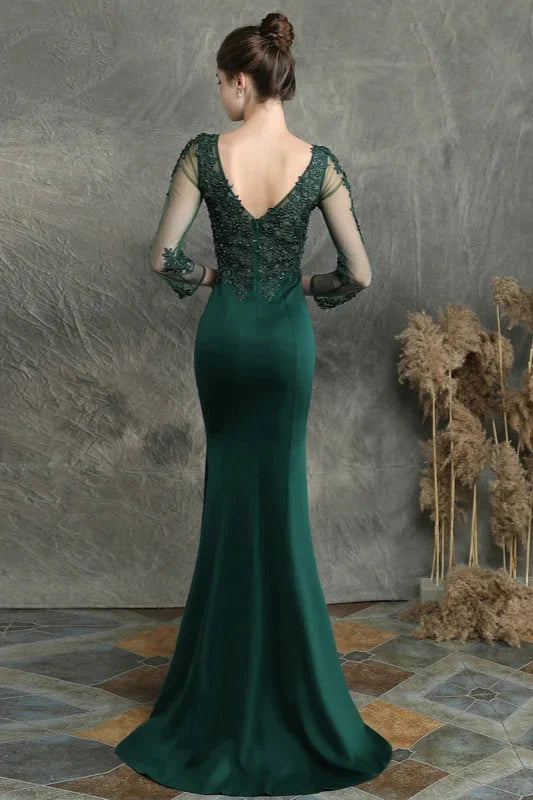 Long Sleeve Lace Appliques Mermaid Evening Prom Dress Online