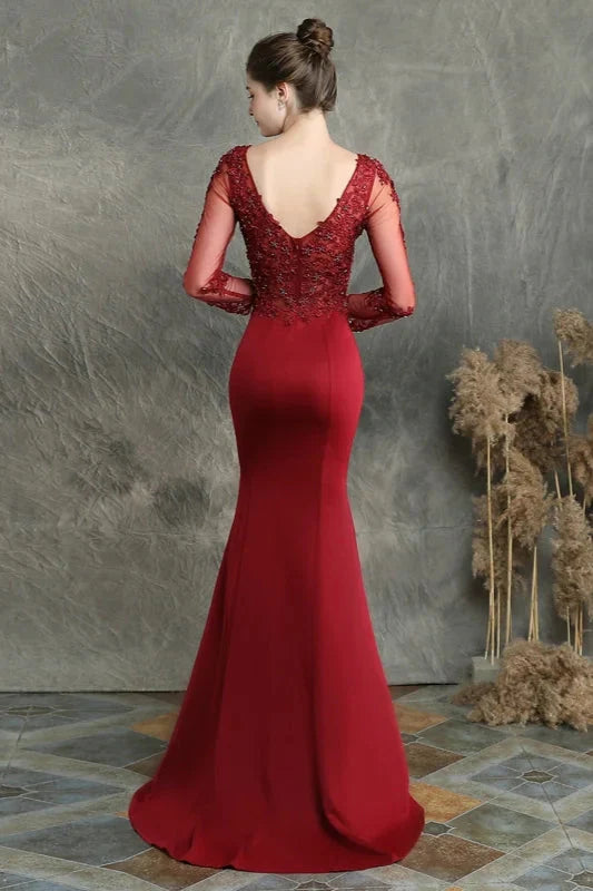 Long Sleeve Lace Appliques Mermaid Evening Prom Dress Online
