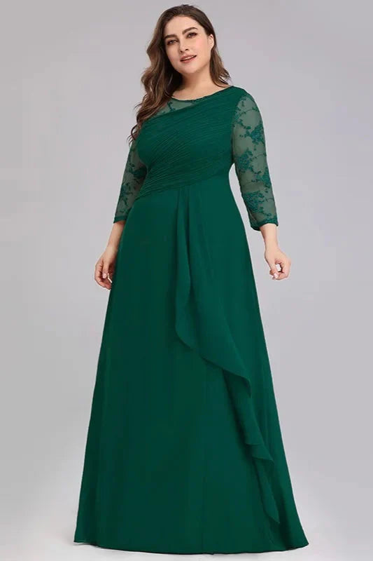 Long Sleeve Plus Size Prom Dress With Lace Long Chiffon Evening Gowns