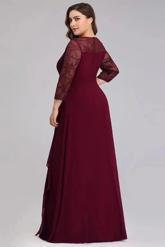 Long Sleeve Plus Size Prom Dress With Lace Long Chiffon Evening Gowns