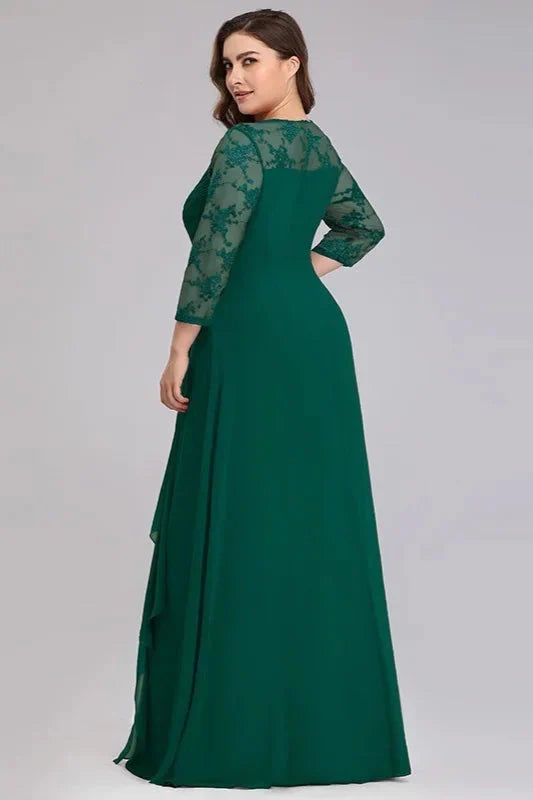 Long Sleeve Plus Size Prom Dress With Lace Long Chiffon Evening Gowns