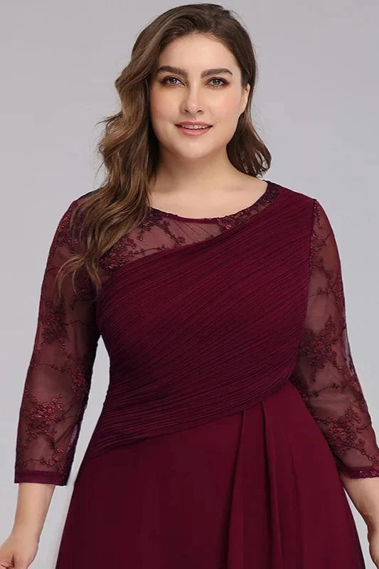 Long Sleeve Plus Size Prom Dress With Lace Long Chiffon Evening Gowns