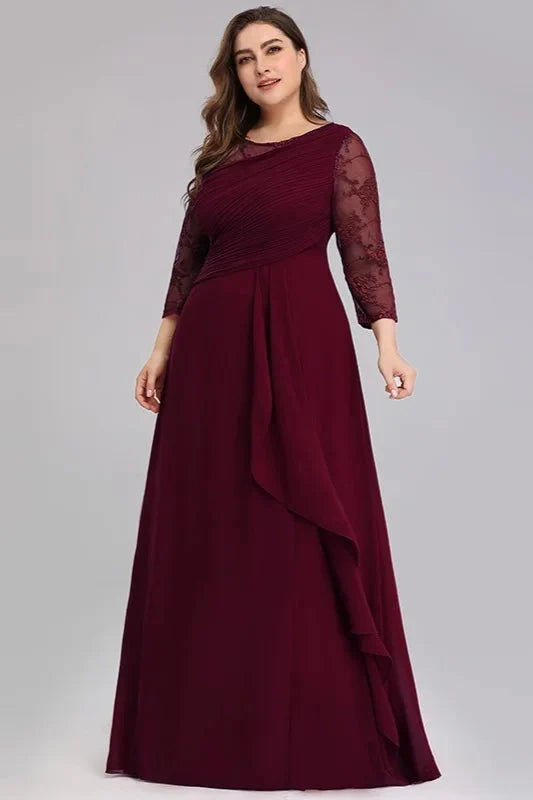 Long Sleeve Plus Size Prom Dress With Lace Long Chiffon Evening Gowns