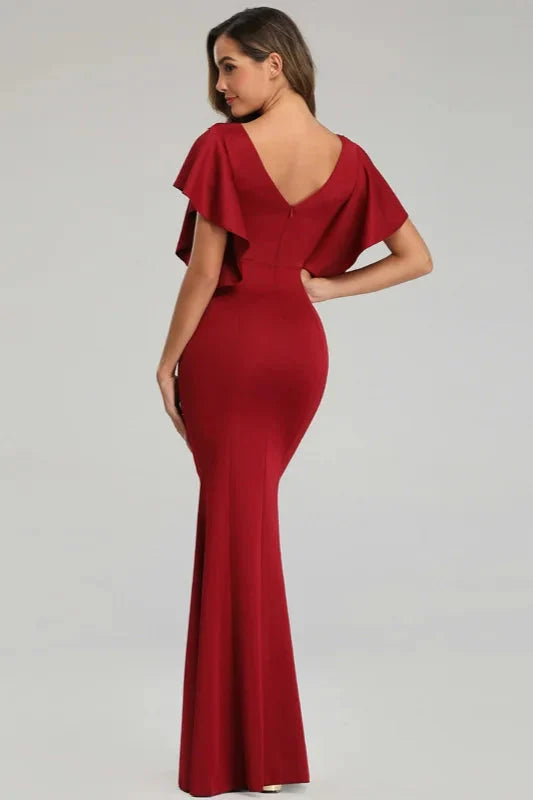 Modern V-Neck Mermaid Prom Dress Long Evening Gowns With Appliques Ruffles