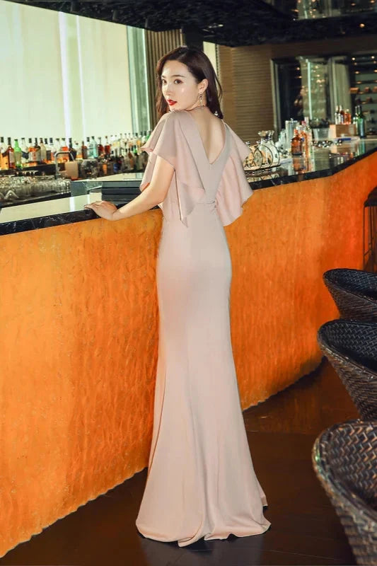 Modern V-Neck Mermaid Prom Dress Long Evening Gowns With Appliques Ruffles