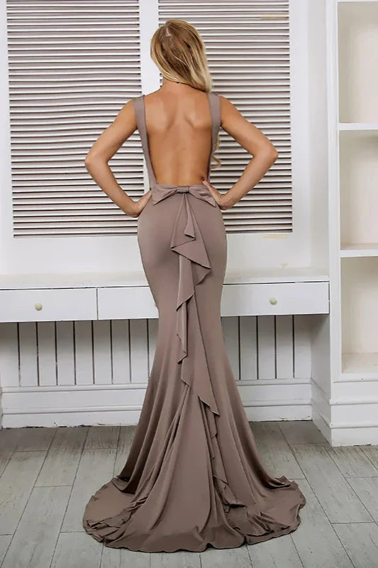New Arrival Mermaid Backless Prom Dress Long Ruffles Evening Gowns Online
